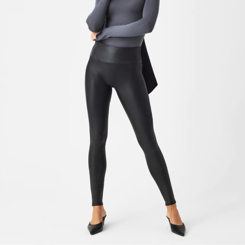 Spanx Faux Leather Black Leggings Size Small